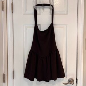 21 Saints Brown Halter Mini Dress Dropped Waist Scoop Neck KD2931S Size L